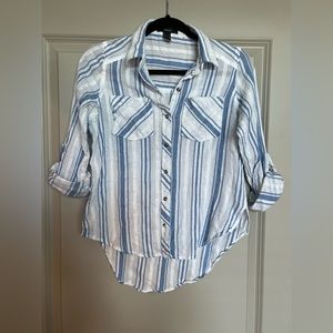 White & Blue stripped colored cuffed shirt